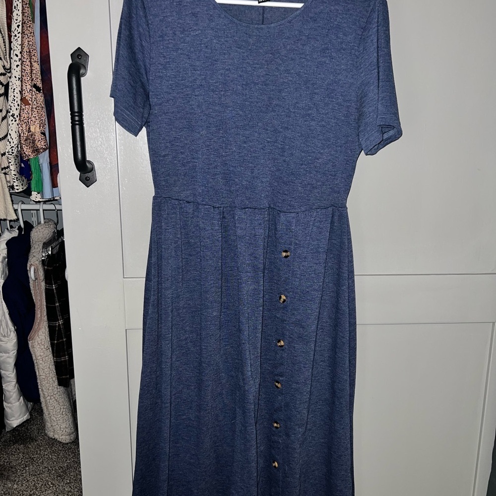 Elegant Blue Button-Down Dress